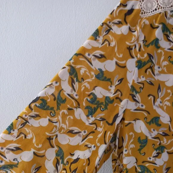 ANTHROPOLOGIE MAEVE Janie rabbit print blouse with peplum and lace - Picture 12 of 16